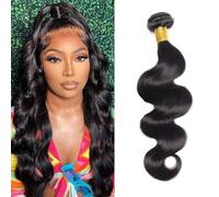 Huarisi 16 inch Single Bundle Human Hair Body Wave Bundles, Short Brazilian Body Wave Human Hair 1 Bundle Weft Sew in Weaving, Brazilian Virgin Hair Weaves Extensions 100g Natural Color