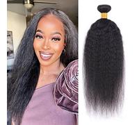 Huarisi 18 Inch Kinky Straight Weave 1 Bundle Human Hair Natural Yaki Hair Bundles Extensions Virgin Brazilian Hair 100g Natural Colour Sew in Wig