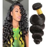 Huarisi 18 inch Loose Wave Bundles Human Hair 1 Bundle, 10a Unprocessed Brazilian Virgin Hair Loose Wave Weaves, Wavy Hair Extensions Wefts Sew in Weaves Real Hair Natural Color