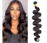 Huarisi 24 Inch Body Wave Bundles Human Hair Weave, 1 Bundle Brazilian Body Wave Hair Bundles for Black Women, 10A Brazilian Wavy Hair Extensions Weft 100g Natural Color Sew in