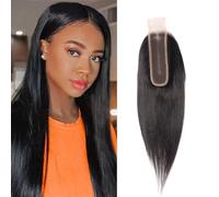Huarisi 2x6 Lace Closure Human Hair 10 Inch 10a Unprocessed Brazilian Straight Closures with Baby Hair Transparent Lace Natural Hairline Free Part Sew in Natural Color for Women