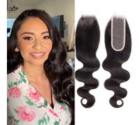 Huarisi 2x6 Lace Closure Human Hair Body Wave 16 inch Bleached Knots Free Part Transparent Lace Closures with Baby Hair Natural Colour Brazilian Virgin Hair Sew in Natural Hairline