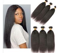 Huarisi 3 Bundles Yaki Bundles 16 18 20 Pouces Tissage Cheveux Humain Kinky Straight for Black Women 10a Kinky Straight Weaves Human Hair Extensions de Cheveux Natural Color