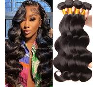 Huarisi Body Wave Bundles Human Hair 20 22 24 26 Inch 4 Bundles Body Wave Hair Weaves for Black Women 8a Unprocessed Brazilian Virgin Hair Natural Color Real Hair Extensions Weft