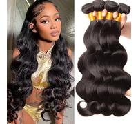 Huarisi Body Wave Weaves Human Hair 4 Bundles 22 24 26 28 Inch, Long Brazilian Virgin Hair Body Wave Bundles, 10A Unprocessed Remy Wavy Hair Extensions Real Hair Weft Sew in Weaving