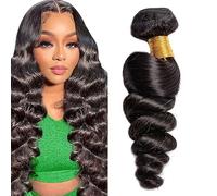 Huarisi Brazilian Loose Wave Human Hair 1 Bundle 24 inch, Brazilian Human Hair Wavy Weaves Single Bundle, 10A Loose Wave Bundles Virgin Hair Extensions for Black Women Double Weft