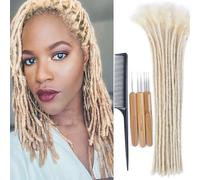 Huarisi Extension Dreadlocks Blond 12 Pouces Cheveux Naturel 0.2cm 613 Thin Locs Extensions Real Human Hair 20 Strands Handmade Permanent Locks Cheveux Humain for Men