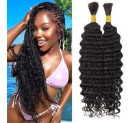 Huarisi Human Braiding Hair 2 Bundles 100g 20Inch Deep Wave Bulk Human Hair for Braiding No Weft Curly Braids Hair Bulk Deep Wave Human Hair for Boho Braids (natural color, 50gx2Bundles)