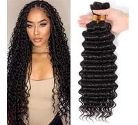 Huarisi Human Braiding Hair Deep Wave Bulk Human Hair for Boho Braids No Weft 24 Inch 100% Unprocessed Virgin Hair 100g a Lot -2Bundles(50gx2))