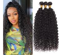 Huarisi Kinky Curly Human Hair 3 Bundles(24 26 28 inch), Long Brazilian Curly Hair Bundles for Black Women, 7a Unprocessed Remy Hair Curly Weaves Natural Color Real Hair