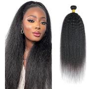 Huarisi Kinky Straight Bundles Human Hair 1 Bundle 26 Inch 10A Brazilian Yaki Straight Human Hair Weaves Extensions for Black Women Natural Color Double Weft