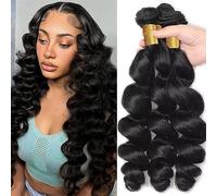 Huarisi Loose Wave 3 Bundles (22 24 26 Inch), Brazilian Human Hair Loose Wave Weaves, 8a Unprocessed Brazilian Virgin Hair, Loose Deep Wave Hair Bundles, Natural Color Wavy Hair Extensions