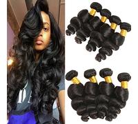 Huarisi Loose Wave Hair Extensions 4 Bundles Brazilian Hair Grade 8a Human Hair Weft No Shedding Natural Color 18 20 22 24 Inches Sew in Weaves