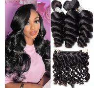 Huarisi Loose Wave Tissages de Vrais Cheveux 100% Humain 10 12 14 pouces 3 Bundles Loose Wave Human Hair Weaves Extensions de Cheveux Vierges Brésiliens Non Traités 10a Cousus