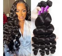 Huarisi Loose Wave Weaves Human Hair 4 Bundles 22 24 26 28 Inch, Long Loose Wave Bundles Brazilian Virgin Hair, 10A Unprocessed Wavy Human Hair Extensions,Remy Real Hair Weft Sew in Weaving