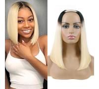 Huarisi Short U Part Bob Wigs Ombre for Women 12 Inch 1B/613 Bob Perruque Cheveux Humains Femmes Aucune Perruque Bob Court Forme U Racines Noires pour Blanchir Blend Blend Naturel