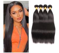 Huarisi Vrai Tissage Cheveux Humains Raide 20 22 24 26 Inch Straight Human Hair 4 Bundles Remy Hair Weaves for Black Women 10a Extension de Cheveux Bresilien Natural Color