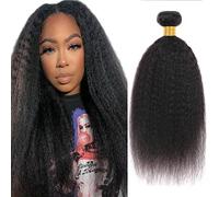 Huarisi Yaki Human Hair Kinky Straight Bundles 10a Brazilian Hair Single Bundle 16 Inch Natural Kinky Straight Hair Weaves for Women Can Make Ponytail