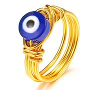 HUASAI Bague contre le mauvais œil pour femme - Plaqué or - Bague œil bleu Mal De Ojo - Bague porte-bonheur pour fille, Métal, Aucune pierre précieuse