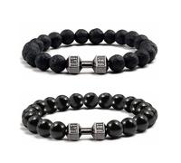 HUASAI Bracelet Haltère en Pierre Naturelle - Bracelet Lesté Réglable de Fitness pour Homme