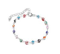 HUASAI Bracelet mauvais œil pour femme - Bracelet délicat ojo porte-bonheur plaqué or 14 carats - Joli bracelet de perles pour filles, Large, Alliage, Autre