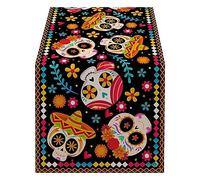 Huasean Chemin de Table du Jour des Morts, décorations de Table d'halloween Chemin de Table en Forme de crâne Dia De Los-Muertos Décor de Table pour la décoration de la Maison d'halloween, 72 Pouces