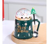 Huasean Tasses À Café De Noël, Tasses en Céramique Mignonnes De Noël avec Couvercle Et Cuillère en Forme De Boules De Neige, Tasses À Thé De Noël Allant Au Micro-Ondes, Tasses Fantaisie pour Noël