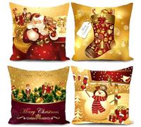 HUASHUZI Housse Coussin Noel Decoration Noel Deco intérieur Jaune doré Lot de 4 Christmas Cushion Covers Xmas Pillow Decorations pour Chambre, Chaise, Lit 40 x 40 cm