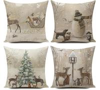 HUASHUZI Housse Coussin Noel Decoration Noel Deco intérieur Lot de 4 Christmas Cushion Covers Xmas Pillow Decorations pour Chambre, Chaise, Lit 40 x 40 cm