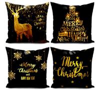 HUASHUZI Housse Coussin Noel Noir Decoration Noel Deco intérieur Lot de 4 Christmas Cushion Covers Xmas Pillow Decorations pour Chambre, Chaise, Lit 40 x 40 cm