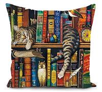 HUASHUZI Housse de Coussin 40x40 cm Chat Cadeau Deco Coussin canape decoratif Etagere Livre bibliotheque Decoration Salon pour Chats Amoureux Femme Cadeau Chambre