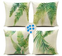 HUASHUZI Housse de Coussin Exterieur Impermeable Salon de Jardin Vert Exterieur Coussin canape Les Feuilles Tropical 45x45cm Coussins pour canapé Deco scandinave Decoration Lot de 4