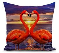 HUASHUZI Housse de coussin motif flamant rose - Couvre-coussin d'amour au coucher du soleil pour décoration de la maison - Canapé, lit, décor de canapé - Housse de coussin jetable - Cadeau - 45 x 45