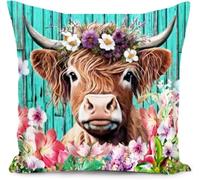 HUASHUZI Housse de Coussin Motif Vache Highland écossaise pour Femme - Décoration d'intérieur et de Jardin - pour Salon, canapé, terrasse, Meubles - 40 x 40 cm - Bleu Sarcelle