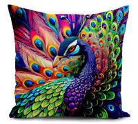 HUASHUZI Paon Housse de Coussin 40x40 cm Paon Femme Cadeau Accessoires canape Coussin decoratif Salon scandinave Housse Coussin pour canapé Chambre