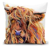 HUASHUZI Vache Housse de Coussin 40x40 cm Highland Cow Ecosse Femme Cadeau Accessoires canape Coussin decoratif Salon scandinave Housse Coussin pour canapé Chambre