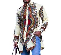huateng Chemise de Style National Africain Dashiki pour Homme Chemise à Manches Longues Fendue à Boutonnage Simple