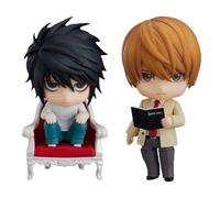Huawealthy L and Yagami Light Figures Death Note Anime Figurines Q Version Q Remplacement Visage et Accessoire Statue d'action Manga Modèle PVC Décoration de bureau Collection Cadeaux pour les fans