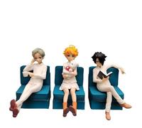 Huawealthy The Promised Neverland Lot de 3 statues de dessin animé Emma, Norman, Ray assis sur le canapé - 16 cm - En PVC - Décoration et collection - Pour bureau et chambre