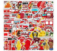 Huaxintoys Autocollants Camion de Pompier, Stickers Voiture de Pompiers en Vinyle pour Bricolage, Bagage, Réfrigérateur, Skateboard, Motocross, Vélo, Téléphone, Décoration Graffiti (100 PCS)