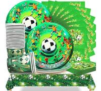 Huaxintoys Ensemble de vaisselle de fête sur le thème du football, comprend 20 assiettes de 17,8 cm, 20 gobelets de 9 oz, 20 serviettes et 1 nappe pour décoration d'anniversaire d'enfant