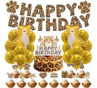 Huaxintoys Thème de Léopard Décoration D'anniversaire, Ballons pour Léopard, Bannière, Guépard Cake Topper, Ballon en Aluminium, Décoration de Fête D'anniversaire (28 Pièces)