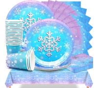 Huaxintoys Vaisselle de Fête à Flocon de Neige, Fournitures de fête Frozen inclure 20 Assiette à Dessert, 20 Tasses, 20 Serviettes et 1 Nappes pour Anniversaire fête Décoration Fournitures