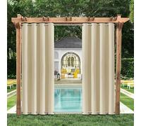 HUAXIQUE Rideaux d'extérieur imperméable Anneaux Bas et Haut Opaque Anti UV isolants Thermiques Rideau Occultant Exterieur pour Terrasse Balcon Pergolas 150Lx200Hcm Beige