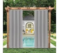 HUAXIQUE Rideaux d'extérieur imperméable Anneaux Bas et Haut Opaque Protection Anti-UV avec œillets Rideau Occultant Exterieur pour Terrasse Balcon Pergolas 120Lx225Hcm Gris