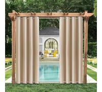 HUAXIQUE Rideaux d'extérieur imperméable Anneaux Bas et Haut Opaque Protection Anti-UV avec œillets Rideau Occultant Exterieur pour Terrasse Balcon Pergolas 100Lx215Hcm Crème