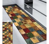 HUAXIQUE Tapis Cuisine Rouge JauneAnti Taches Antiderapant Lavable Long Moderne Motifs Géométriques Tapis de Couloir au Metre pour Les Chambres Adulte Fille Garcon Ado 50x160cm Style L