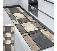 HUAXIQUE Tapis de Salle de Bain Gris BrunAcile à Nettoyer ModerneLavable Antiderapant Motifs Long Tapis Moderne Géométrique pour Cuisine Salon Couloir Tapis Chambre 60x300cm Style A