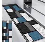 HUAXIQUE Tapis Salle de Bain Gris Bleu BlancAnti Taches ModerneLavable Antiderapant Motifs Long Tapis Moderne Géométrique pour Cuisine Salon Couloir Tapis Chambre 40x200cm Style B