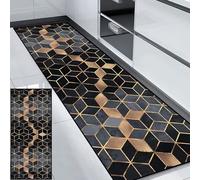 HUAXIQUE Tapis Salon Brun NoirAcile à Nettoyer Antiderapant Lavable Long Moderne Motifs Géométriques Tapis de Couloir au Metre pour Cuisine Chambre Salon Entree 70x100cm Style D